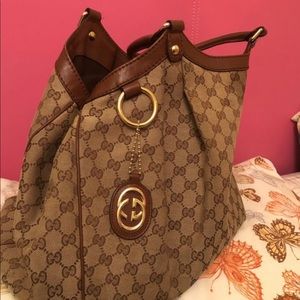 AUTHENTIC Gucci Monogram Sukey Large Tote BROWN